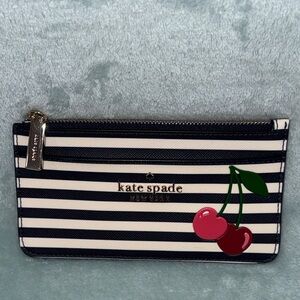 kate spade Bing Large Slim Card Holder Striped with Cherry Accent